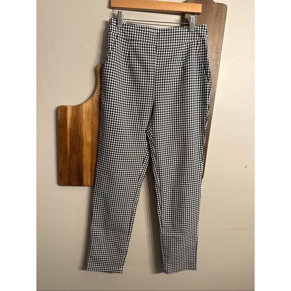Nasty Gal Black White High Waisted Tapered Leg Gingham Trousers Pants Size 0